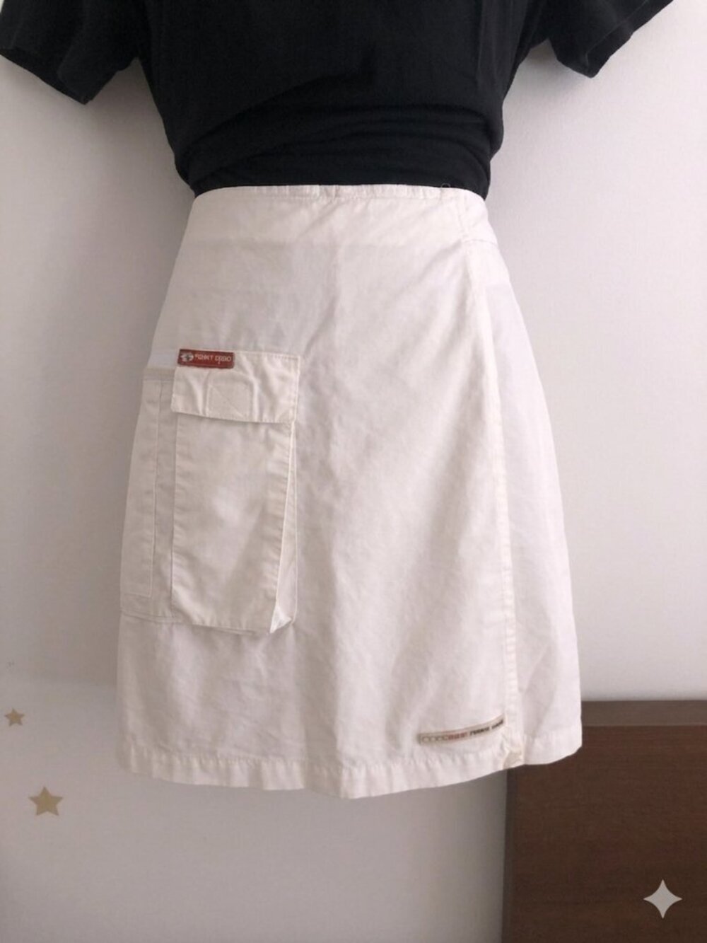 Vintage Point Zero White Cargo Wrap Skirt L Y2K Military Utility Side Pocket - Picture 3 of 16
